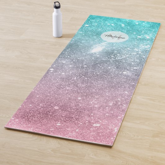 Aqua Blue Pink Sea Galaxy abstrakt Monogram Yogamatte (Beispiel)