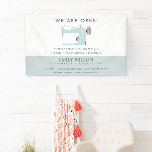 AQUA BLUE PINK SEWING MACHINE TAILOR ÖFFNEN BANNER (Insitu)