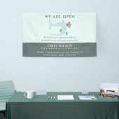 AQUA BLUE PINK SEWING MACHINE TAILOR WIEDER ERÖFFN BANNER (Messeveranstaltung)
