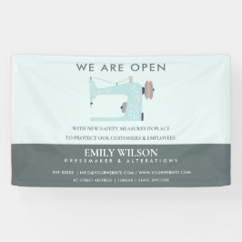 AQUA BLUE PINK SEWING MACHINE TAILOR WIEDER ERÖFFN BANNER