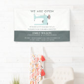 AQUA BLUE PINK SEWING MACHINE TAILOR WIEDER ERÖFFN BANNER (Insitu)