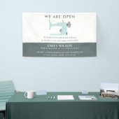 AQUA BLUE PINK SEWING MACHINE TAILOR WIEDER ERÖFFN BANNER (Messeveranstaltung)