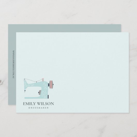 AQUA BLUE PINK SEWMACHINE TAILOR BUSINESS MITTEILUNGSKARTE (Vorne/Hinten)