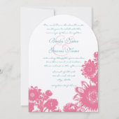 Aqua Blue & Pink Vintage Blume Hochzeit Einladung (Vorderseite)