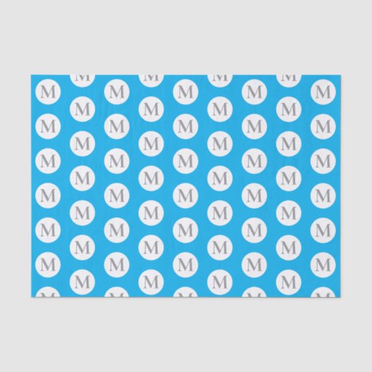 Aqua Blue Polka Dot Monogram Seidenpapier (Vorderseite)
