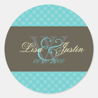 Aqua Blue Polka Dots Monogramm Aufkleber
