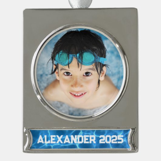 Aqua Blue Pool Foto Banner-Ornament Silber (Vorderseite)