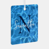 Aqua Blue Pool Foto Mit Monogramm Ornament Aus Metall (Vorderseite Rechts)