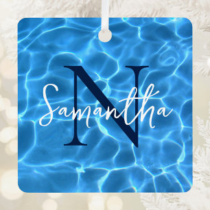 Aqua Blue Pool Foto Mit Monogramm Ornament Aus Metall