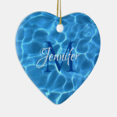 Aqua Blue Pool Wasser Foto Mit Monogramm Keramik Ornament (Rechts)