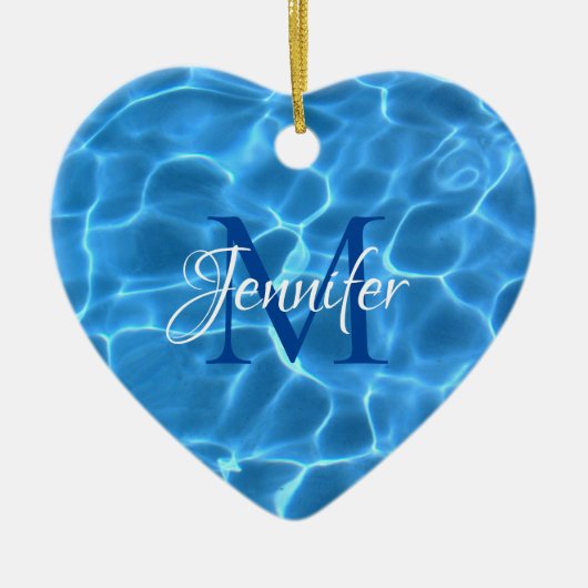 Aqua Blue Pool Wasser Foto Mit Monogramm Keramik Ornament (Vorne)