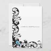 Aqua Blue Poppy Blumenwirbel Hochzeit Einladung (Rückseite)