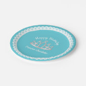 Aqua Blue Princess Tiara Birthday Paper Plate Pappteller (Schrägansicht)
