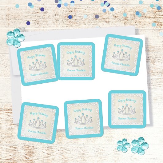 Aqua Blue Princess Tiara Geburtstagsparty Stickers