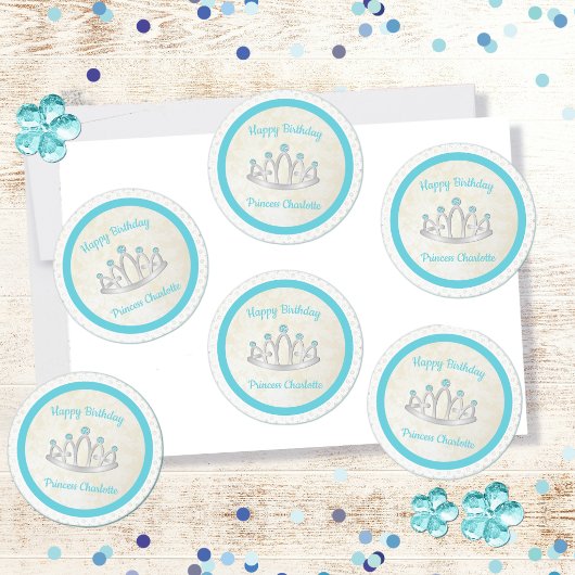 Aqua Blue Princess Tiara Geburtstagsparty Stickers