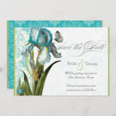 Aqua Blue Quatrefoil Ankündigung Datum freihalten (Vorne/Hinten)