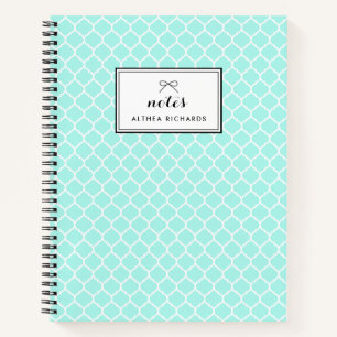 Aqua Blue Quatrefoil Muster Personalisiertes Noteb Notizblock