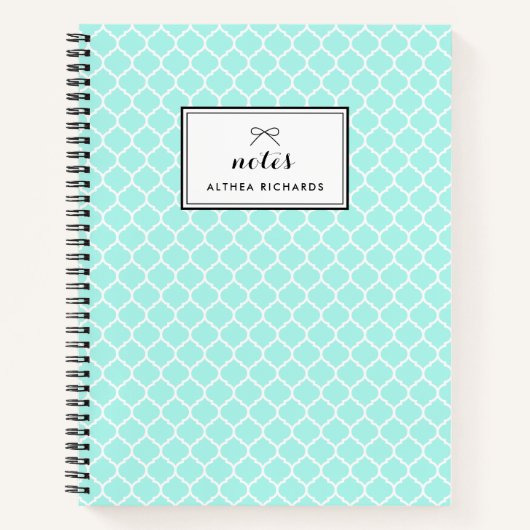 Aqua Blue Quatrefoil Muster Personalisiertes Noteb Notizblock (Vorderseite)
