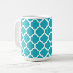 Aqua Blue Quatrefoil Pattern Kaffeetasse