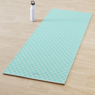 Aqua Blue Quatrefoil Pattern Personalisiert Yogamatte