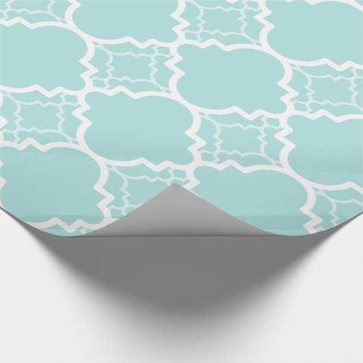 Aqua Blue Quatrefolie Geometrisches Muster Geschenkpapier (Ecke)