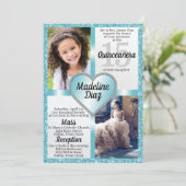 Aqua Blue Quinceñera Einladung 15 Cumpleños (Stehend Vorderseite)