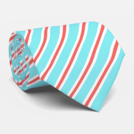 Aqua Blue, Red & White Diagonal Striped Neck Tie Krawatte