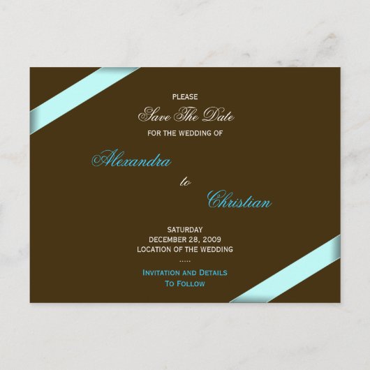 Aqua Blue Ribbon Ankündigung Datum freihalten (Rückseite)