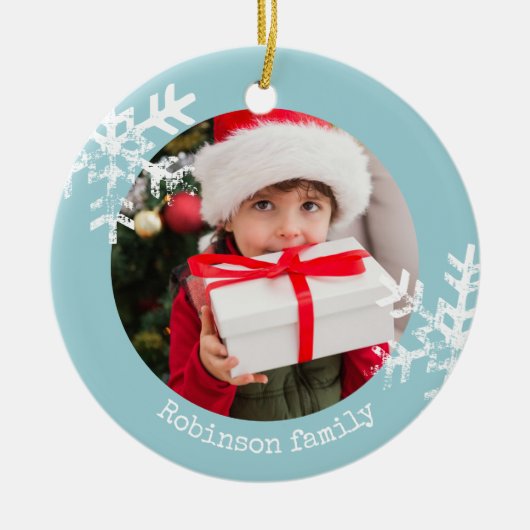 Aqua Blue Rustic Circle Foto Locarno Keramik Ornament (Vorne)