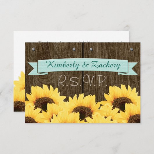 AQUA BLUE RUSTIC SUNFLOWER RSVP CARD (Vorne/Hinten)
