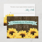 AQUA BLUE RUSTIC SUNFLOWER RSVP CARD KARTE (Vorne/Hinten)