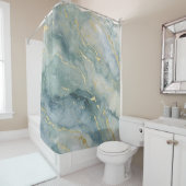 Aqua Blue Sage Green Gold Abstrakt Print Duschvorhang (Beispiel)
