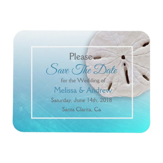Aqua Blue Sand Dollar Hochzeit retten das Date Mag Magnet (Horizontal)