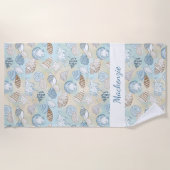 Aqua Blue Sand Seashells Personalisiert Strandtuch (Vorderseite)