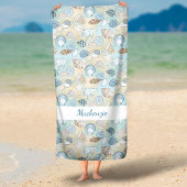 Aqua Blue Sand Seashells Personalisiert Strandtuch