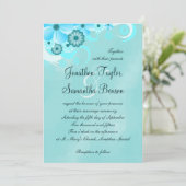 Aqua Blue Sapphire Hibiskus Hochzeit Einladungen (Stehend Vorderseite)
