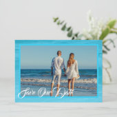 Aqua Blue Save the Date Coastal Save the Date Card Einladung (Stehend Vorderseite)