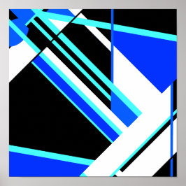 Aqua Blue Schwarz-weiß Diagonal Geometric Design P Poster