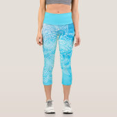 Aqua Blue Sea und White Mandala Yoga Capri Legging (Vorderseite)