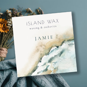 Aqua Blue Sea Waves Sand Beach Wasserfarbe Quadratische Visitenkarte