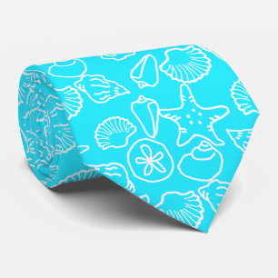 Aqua Blue Seashell Pattern Tropical Groom Krawatte