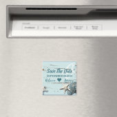 Aqua Blue Seashell Seesterne Hochzeit speichern da Magnet (In Situ (Geschirrspüler))