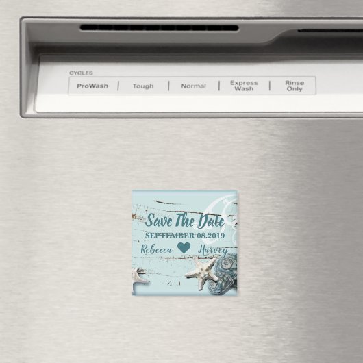 Aqua Blue Seashell Seesterne Hochzeit speichern da Magnet (In Situ (Geschirrspüler))