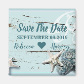 Aqua Blue Seashell Seesterne Hochzeit speichern da Magnet (Vorne)