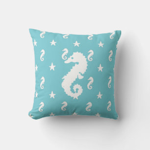 Aqua Blue Seashell und Seepferde Pillow Kissen