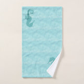 Aqua Blue Seepferd Monogram Badetuch Set (Handtuch)