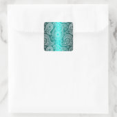 Aqua Blue Shimmer Satin White Lace Paisley Aufkleb Quadratischer Aufkleber (Tasche)