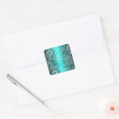 Aqua Blue Shimmer Satin White Lace Paisley Aufkleb Quadratischer Aufkleber (Umschlag)