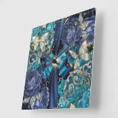 Aqua-Blue-Silberschmetterling-Fantasy-Shabby Chic Quadratische Wanduhr (Winkel)