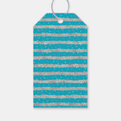 Aqua Blue Silver Funkelnd Confetti Streifen Geschenkanhänger (Rückseite)